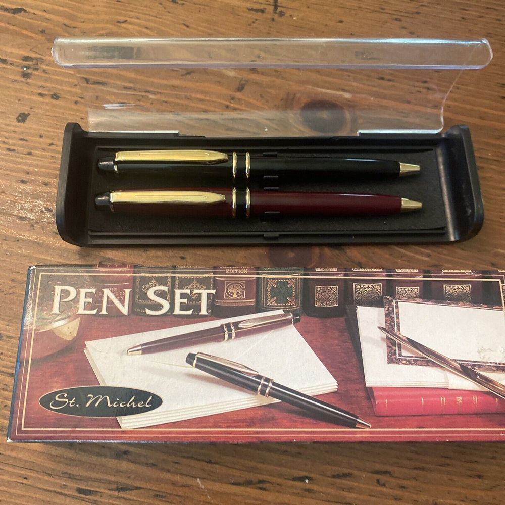 Rare: St Michel Ballpoint Pen Set w/ Case & Box - Executive Office Desk Library